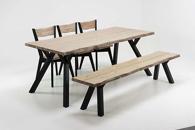 Lana lankkupöytä + 3-tuolia ja penkki puujaloilla