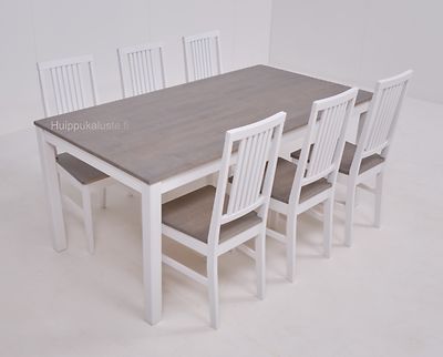 Moona ruokaryhmä. Pöytä 170x90cm + 6-tuolia valkoinen/vaaleanharmaa