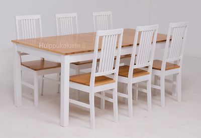 Vilja pöytä 140x90+40cm + 6kpl Moona tuolia valkoinen/pyökki