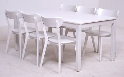 Moona pöytä + 6kpl Mari tuolia valkoinen