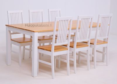 Moona ruokaryhmä. Pöytä 170x90cm + 6-tuolia pyökki/valkoinen