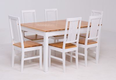 Vilja pöytä 140x90+40cm + 6kpl Moona tuolia valkoinen/pyökki