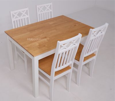 Moona pöytä 120x80cm+4kpl Ristikko tuolia valkoinen/pyökki