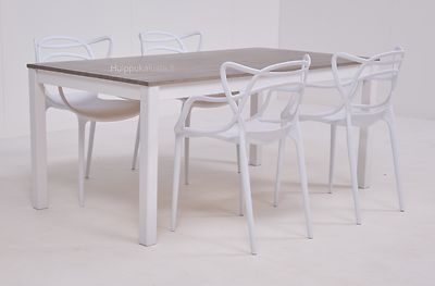Moona pöytä 170x90cm valkoinen/vaaleanharmaa + 4kpl Mama tuoleja