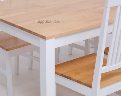 Moona ruokaryhmä. Pöytä 170x90cm + 6-tuolia pyökki/valkoinen