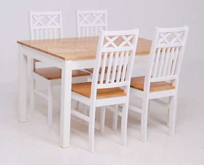 Moona pöytä 120x80cm+4kpl Ristikko tuolia valkoinen/pyökki