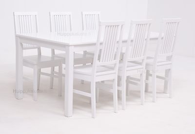 Moona ruokaryhmä. Pöytä 170x90cm + 6-tuolia valkoinen