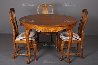 Talonpoikaisrokokoo ruokapöytä 110cm pyöreä+40cm jatkolevy