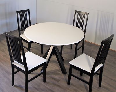 Nietos ruokapöytä pyöreä + Moona tuolit 4kpl musta/valkoinen