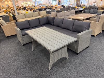 Crumley polyrottinkinen kulmasohva + pöytä harmaa