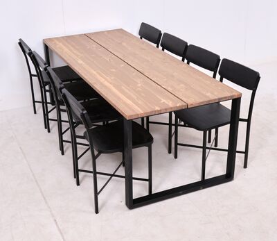 Edna lankkupöytä 220x90cm antiikkipetsattu/musta+8kpl Kerala tuoleja