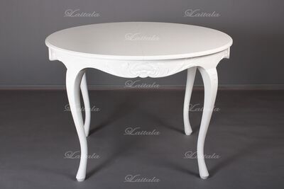 Talonpoikaisrokokoo ruokapöytä 110cm pyöreä+40cm jatkolevy