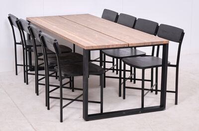 Edna lankkupöytä 220x90cm antiikkipetsattu/musta+8kpl Kerala tuoleja