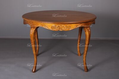 Talonpoikaisrokokoo ruokapöytä 110cm pyöreä+40cm jatkolevy